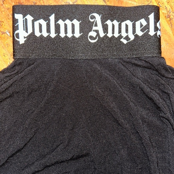 RARE PALM ANGELS Sz S logo tape high neck, bodycon stretchy bodysuit snap crotch - Picture 5 of 10